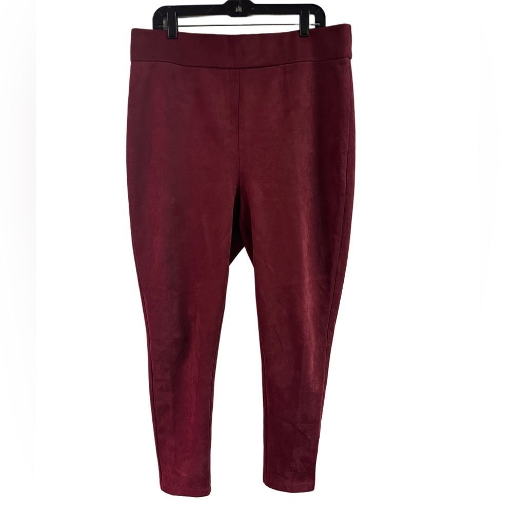 Fashion To Figure Rust Cranberry Red Faux Suede Pull On Pants Plus Size 1X